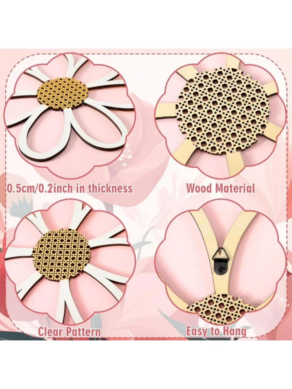 6 Pcs Wooden Daisy Wall Decor - Floral Art Hanging Plaques for Home & Nursery